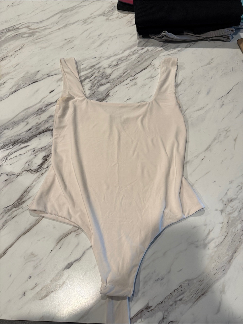 PrettyLittleThing Cream Scoop Neck Bodysuit